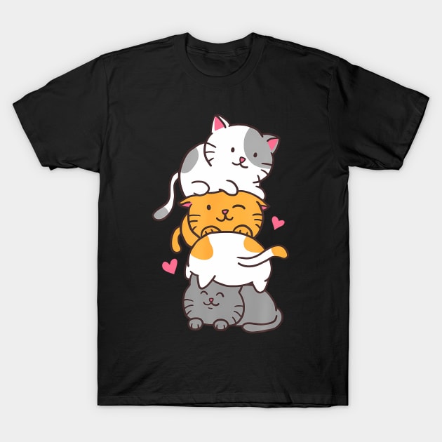 Cat Cats Cute Kitty Pile Anime Kawaii Neko T-Shirt by vulanstore